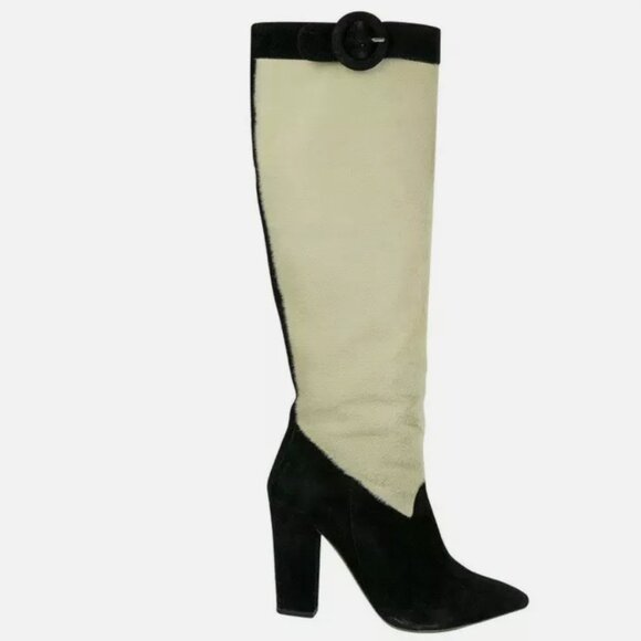 NICHOLAS KIRKWOOD size 38 white pony hide & black suede Tall Boots - Picture 10 of 10
